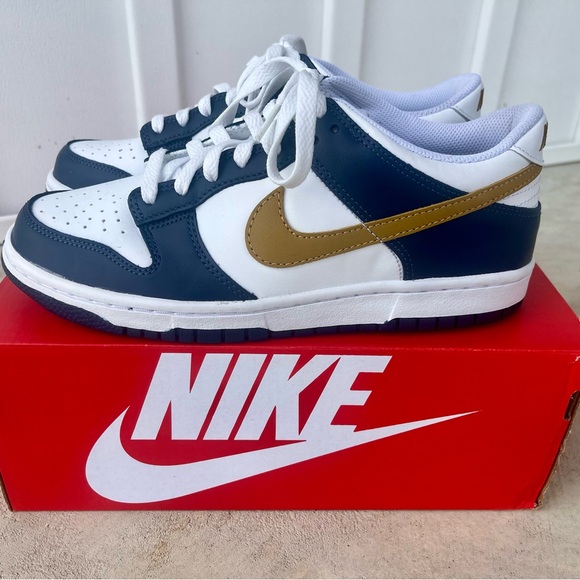 Nike Dunk Low Shoes White/Wheat-Midnight Navy - Picture 3 of 7
